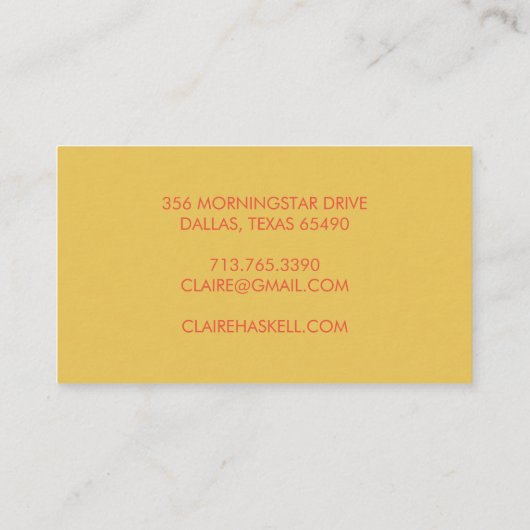 Fancy Manuscript Mustard Tomato Red Chic Minimal Visitekaartje (Achterkant)