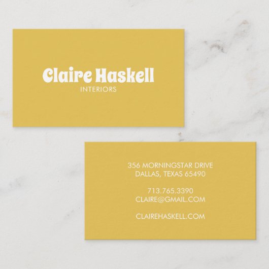 Fancy Manuscript Mustard Yellow White Chic Minimal Visitekaartje (Voorkant / Achterkant)
