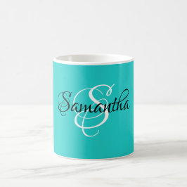 Fancy Manuscript Robin Egg Color Monogram Woman's Koffiemok