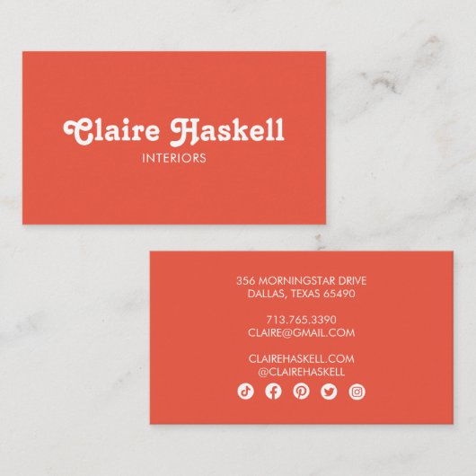 Fancy Manuscript Tomato Red Chic Minimale Sociale  Visitekaartje (Voorkant / Achterkant)