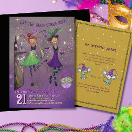 Fancy Mardi Gras Dansende Meisjes Feest Paars Kaart
