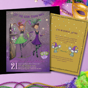 Fancy Mardi Gras Dansende Meisjes Feest Paars Kaart