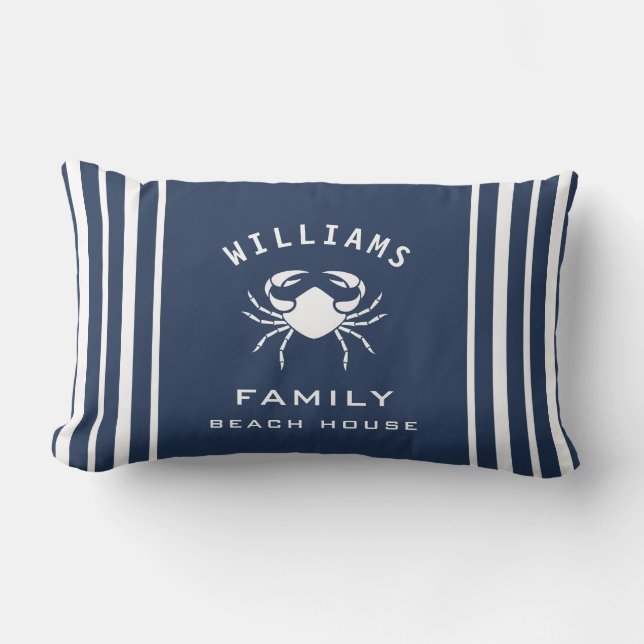Fancy marineblauw witte krab Familienaam Beach Hou Kussen (Voorkant)