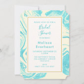 Fancy marmerontwerp in Turquoise en Cream Bridal Kaart (Voorkant)