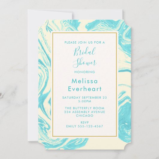 Fancy marmerontwerp in Turquoise en Cream Bridal Kaart (Voorkant)