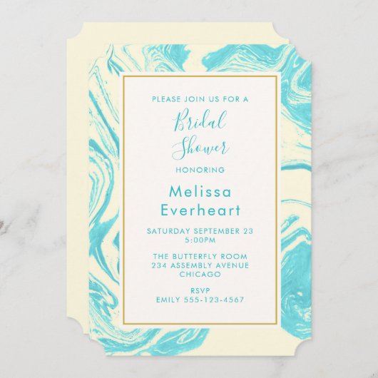 Fancy marmerontwerp in Turquoise en Cream Bridal Kaart (Voorkant / Achterkant)