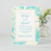 Fancy marmerontwerp in Turquoise en Cream Wedding Kaart (Staand voorkant)