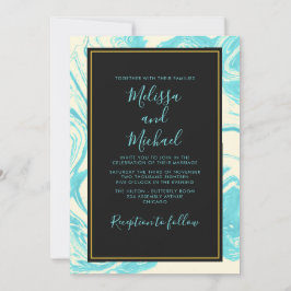 Fancy marmerontwerp in Turquoise en Cream Wedding Kaart