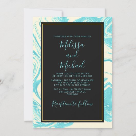 Fancy marmerontwerp in Turquoise en Cream Wedding Kaart (Voorkant)