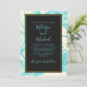 Fancy marmerontwerp in Turquoise en Cream Wedding Kaart (Staand voorkant)