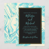 Fancy marmerontwerp in Turquoise en Cream Wedding Kaart (Voorkant / Achterkant)
