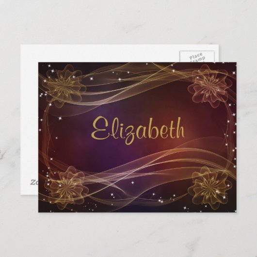 Fancy maroon achtergrond met Wispy Gold-accessoire Briefkaart (Voorkant / Achterkant)