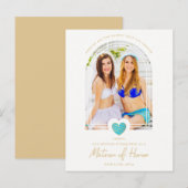 Fancy Matron of Honor Blue Heart Photo Proposal Briefkaart (Voorkant / Achterkant)