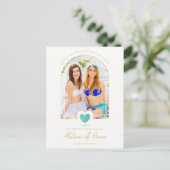 Fancy Matron of Honor Blue Heart Photo Proposal Briefkaart (Staand voorkant)