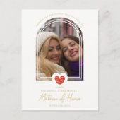 Fancy Matron of Honor Red Heart Photo Proposal  Briefkaart (Voorkant)
