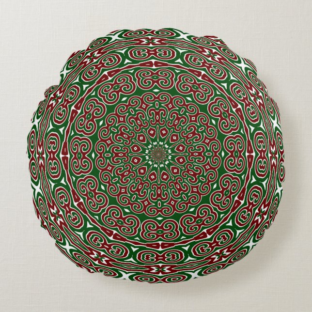 Fancy  Maximalist Groovy Christmas Mandala Rond Kussen (Voorkant)