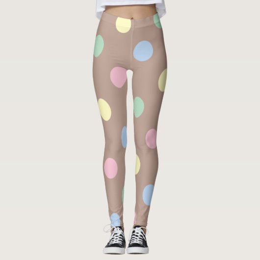 Fancy meerkleurige en bruine Retro Polka Dot Leggings (Voorkant)