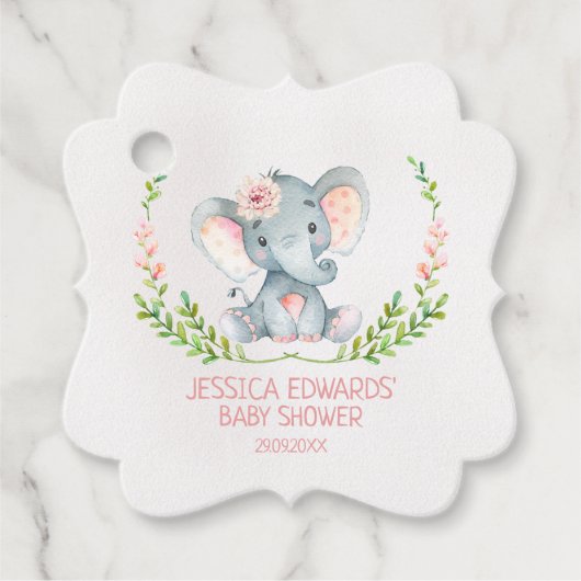 Fancy meisje olifant baby shower label (Voorkant)