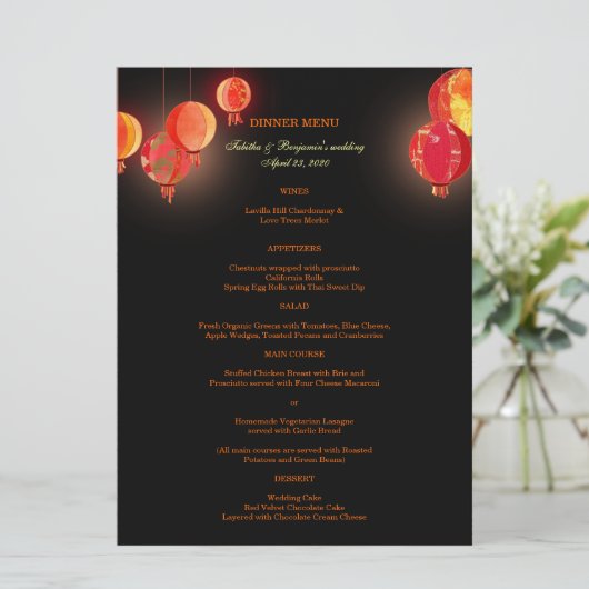 Fancy menu Rood papier Lantaarns Bindmenu (Staand voorkant)