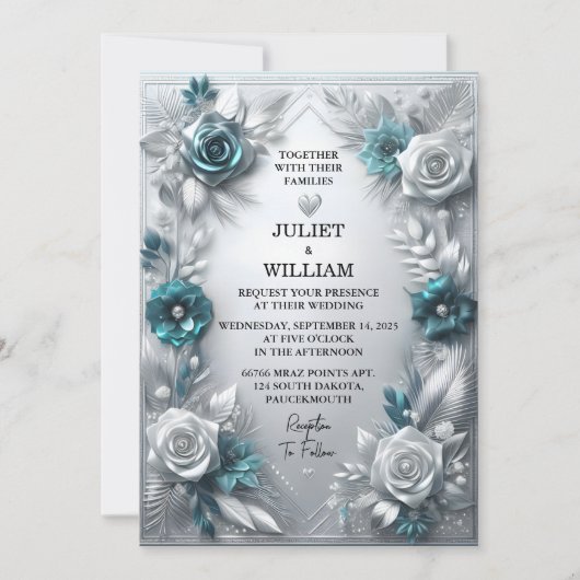 Fancy metaalglam glanzend high-end zilveren bruilo kaart (Voorkant)