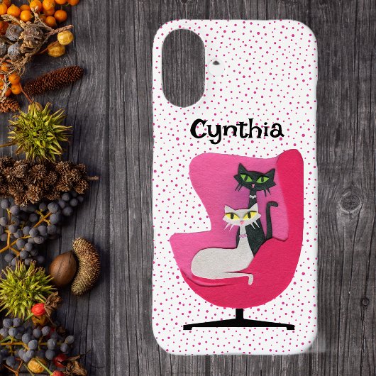Fancy Mid Century Cats Roze Stoel Roze Polka Dots Case-Mate iPhone Case