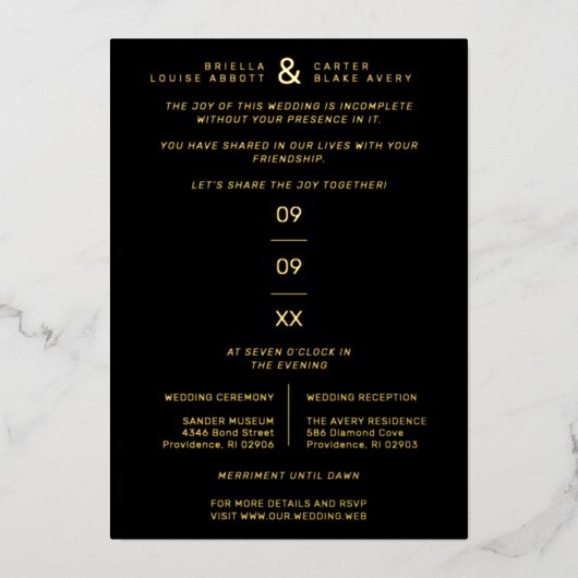 Fancy Minimal Modern 4 Foto's Collage Trouwen Folie Uitnodiging (Voorkant)