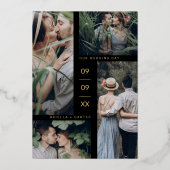 Fancy Minimal Modern 4 Foto's Collage Trouwen Folie Uitnodiging (Achterkant)