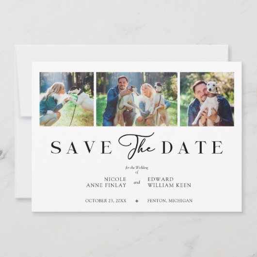 Fancy Minimalist Collage 3 Photos Couple Wedding (Voorkant)