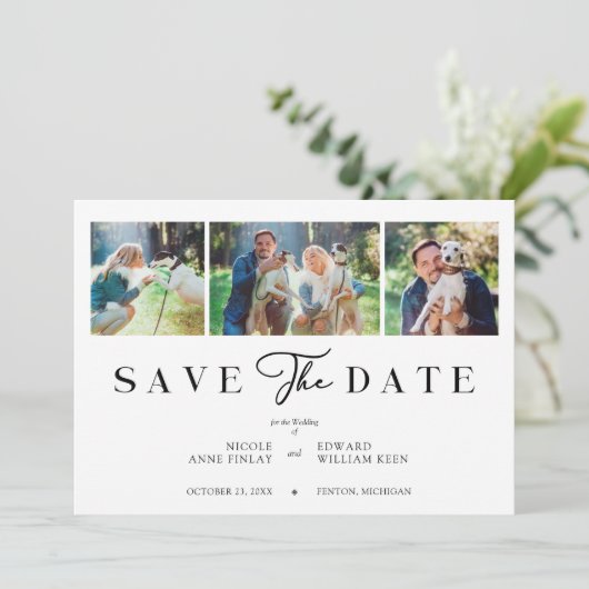 Fancy Minimalist Collage 3 Photos Couple Wedding (Staand voorkant)