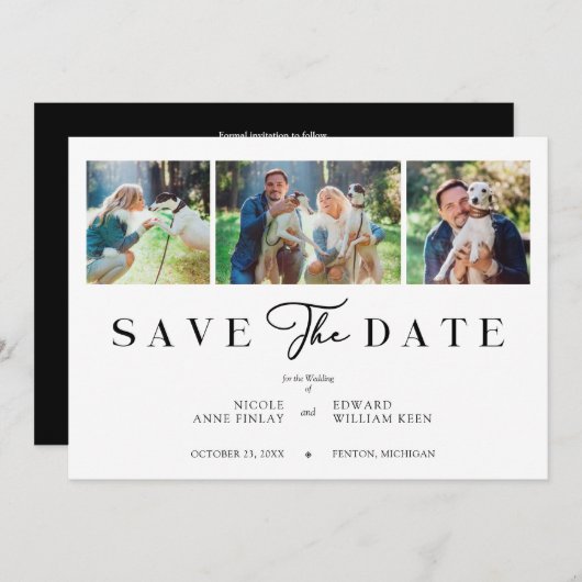 Fancy Minimalist Collage 3 Photos Couple Wedding (Voorkant / Achterkant)