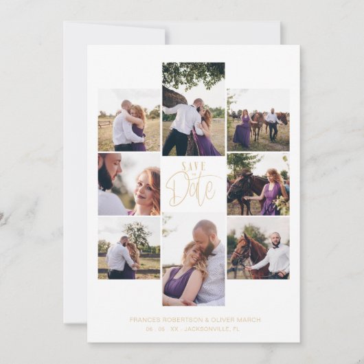 Fancy Modern Chic Collage 6 Photos Couple Save The Date (Voorkant)
