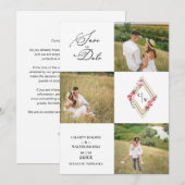 Fancy Modern Collage 3 Photos Wedding Couple Save The Date (Voorkant / Achterkant)