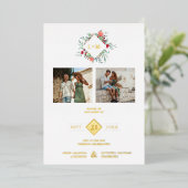 Fancy Modern Initials Botanical Anagram 2 Photos Folie Uitnodiging (Staand Voorkant)