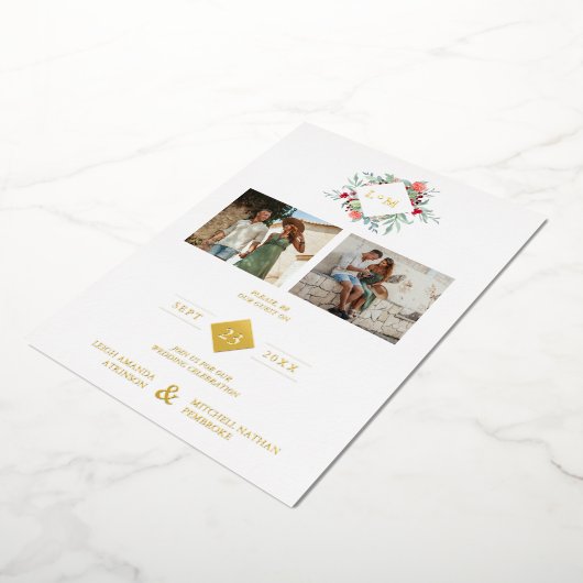 Fancy Modern Initials Botanical Anagram 2 Photos Folie Uitnodiging (Gedraaid)