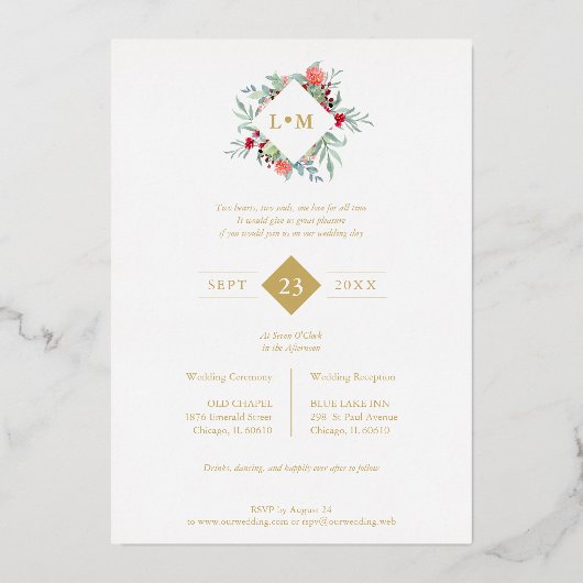 Fancy Modern Initials Botanical Anagram 2 Photos Folie Uitnodiging (Achterkant)