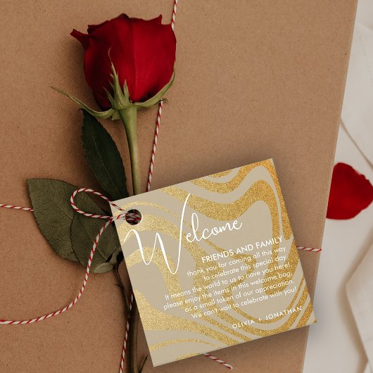 Fancy moderne gouden bruiloft welkomstgeschenkmand bedankjes labels