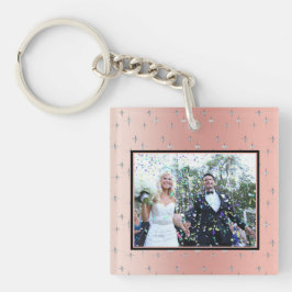 Fancy Moderne Koppels Foto Roze Zilveren Diamant Sleutelhanger
