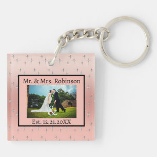 Fancy Moderne Koppels Foto Roze Zilveren Diamant Sleutelhanger