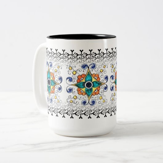 Fancy Mok- mozaïek Tweekleurige Koffiemok (Voorkant links)