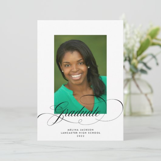 Fancy monochrome Afstuderen foto-aankondiging Aankondiging (Staand voorkant)