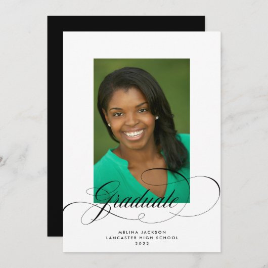 Fancy monochrome Afstuderen foto-aankondiging Aankondiging (Voorkant / Achterkant)