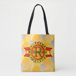 Fancy monogram banner Cirkel helder Sinaasappel Tote Bag