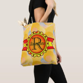 Fancy monogram banner Cirkel helder Sinaasappel Tote Bag (Dichtbij)