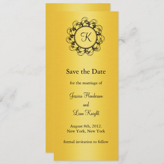 Fancy Monogram Bewaar de Datum (goud) Save The Date (Voorkant / Achterkant)