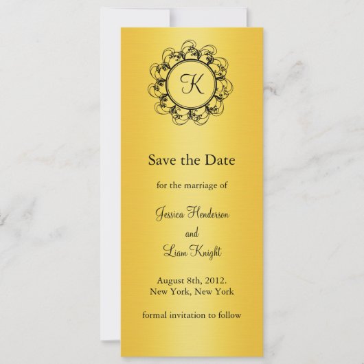 Fancy Monogram Bewaar de Datum (goud) Save The Date (Voorkant)