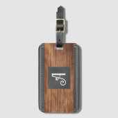 Fancy monogram | Dubbel gelaagd leder | Hout B Bagagelabel (Voorkant (verticaal))