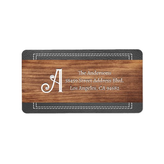 Fancy monogram | Dubbel gelaagd leder | Hout B Etiket (Voorkant)