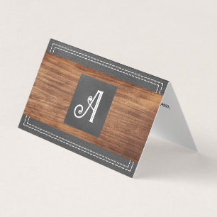 Fancy monogram   Dubbel gelaagd leder   Hout B Visitekaartje