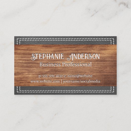 Fancy monogram | Dubbel gelaagd leder | Hout Visitekaartje (Achterkant)