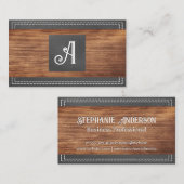 Fancy monogram | Dubbel gelaagd leder | Hout Visitekaartje (Voorkant / Achterkant)